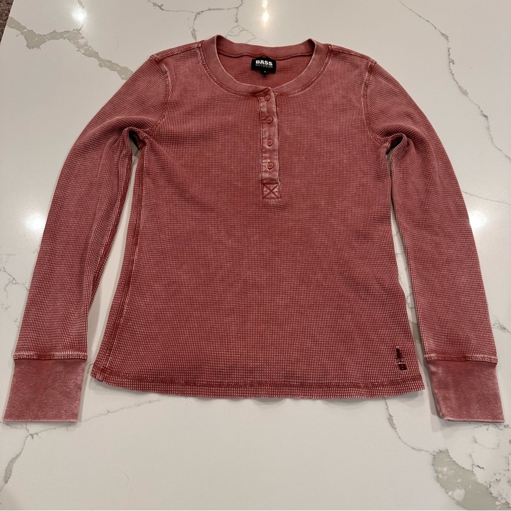 Bass Outdoor Washed Waffle Henley Top Women S Thermal Red Performance Grunge